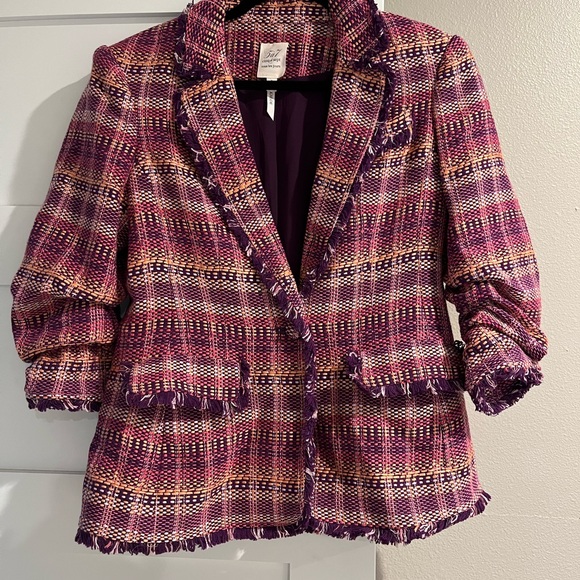 Cinq a Sept tweed blazer, ruched sleeves. - Picture 3 of 4